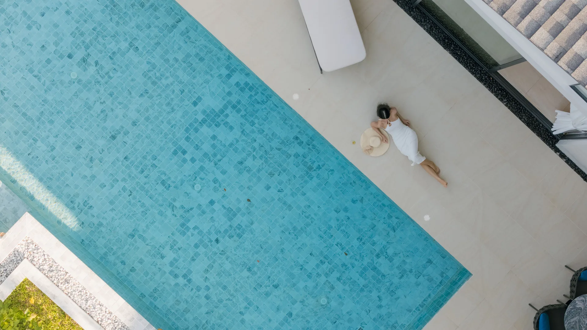 Drone view of villa and private pool